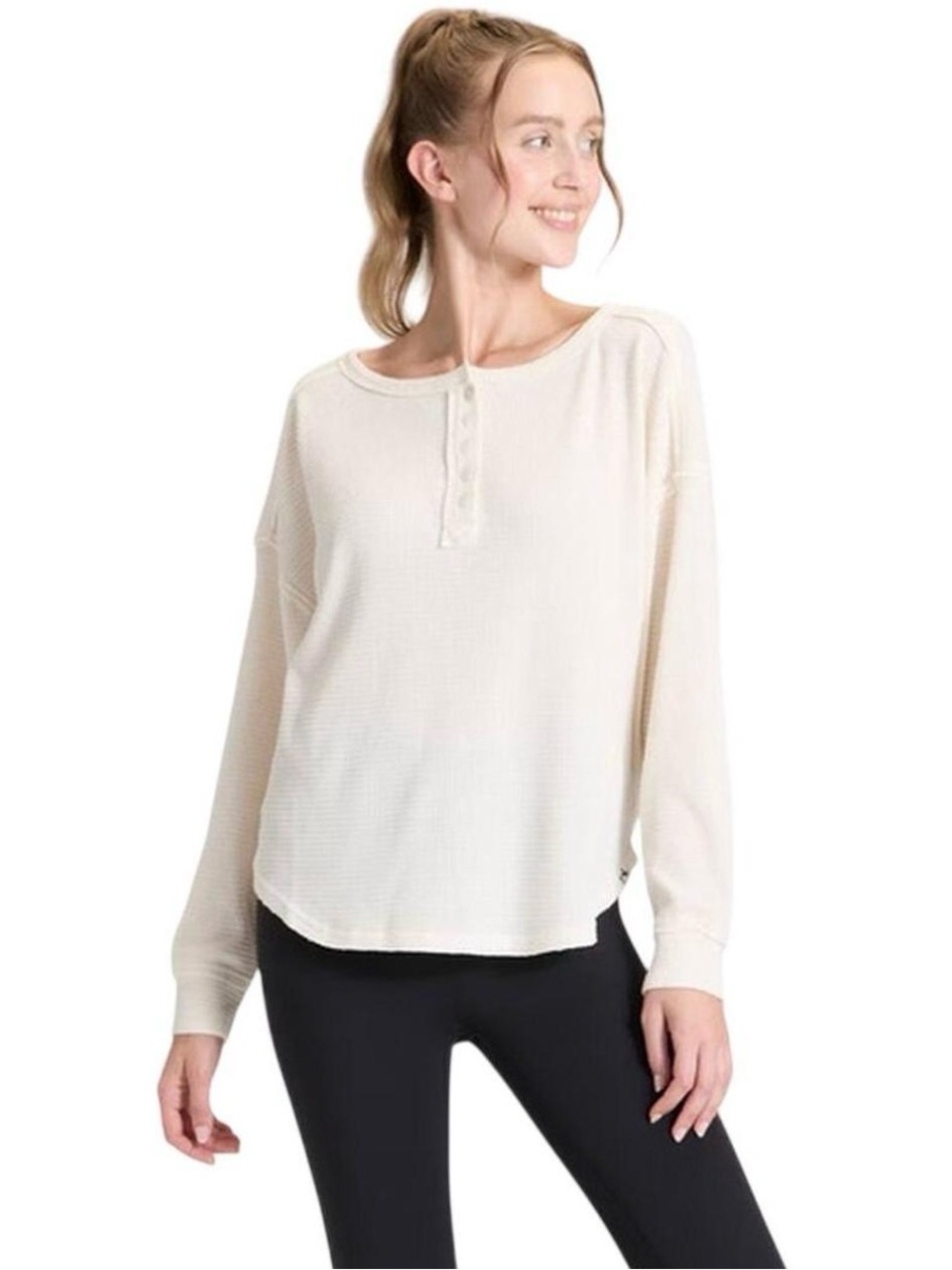 JoyLab Women’s Cream Waffle Henley Long Sleeve Top